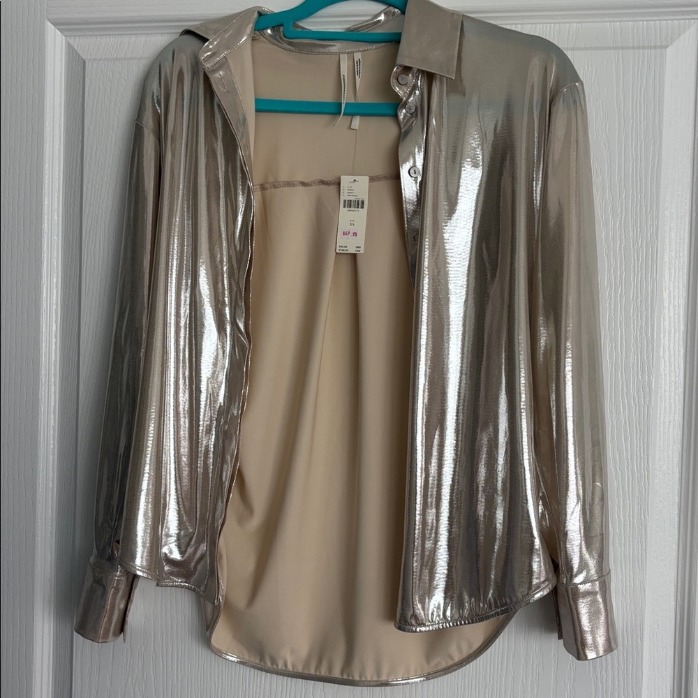 Anthropologie Silver Metallic Blouse